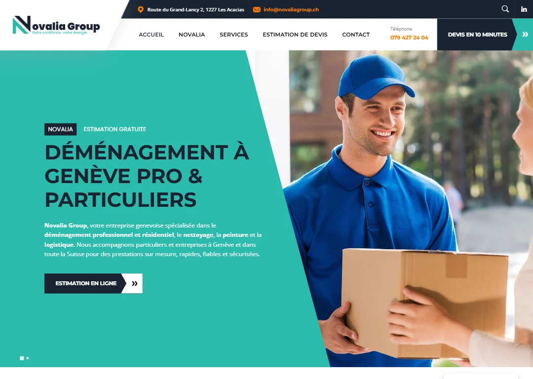 Novaliagroup.ch — site WordPress sur-mesure avec plugin devis déménagement en ligne développé par WEBDEVFRED