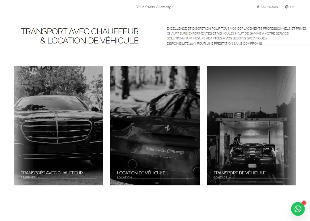 YourSwissConcierge — page services, location véhicules et transport luxe Suisse
